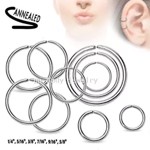 6pcs. Wholesale Surgical Steel Seamless Hoop Labret Septum Ears Tragus Nose Ring - Picture 1 of 5