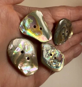 4 Vintage Sewing Buttons Textile Carved Abalone Paua Shell Buttons Large 1.25” - Picture 1 of 8