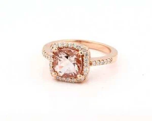 Natürlich Rosa Morganit Und Diamanten Verlobungsring Massiv 14K Rose Gold Y656 - Bild 1 von 4