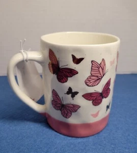 Seeds & Sunshine Großer Kaffeebecher Goldrand Rosa Schmetterlinge 20oz Neu - Bild 1 von 10