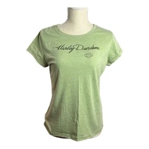 Harley Davidson Women’s XL Graphic Tee Crew Neck Green Embroidered Short Sleeve - Picture 1 of 10
