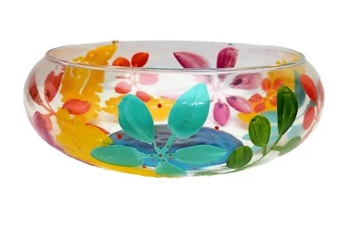 Centro de mesa de vidrio floral frutero europeo pintado a mano Francia flores 10" Foto 1 de 4