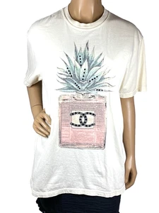 Agave Glitzer T-Shirt Gr. L Off White Tee Black Crystals Hand Placed 100% Baumwolle - Bild 1 von 9