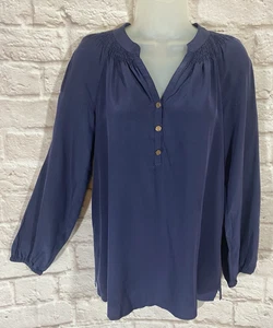 NWOT Lilly Pulitzer Womens Elsa Top XS True Navy Solid 100% Silk Gold Buttons - Picture 1 of 9