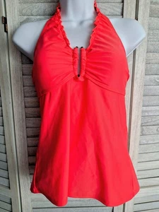 Croft & Barrow Swim Top Women's 10 Bright Orange Tankini Halter Ruffle V Neck - Picture 1 of 6