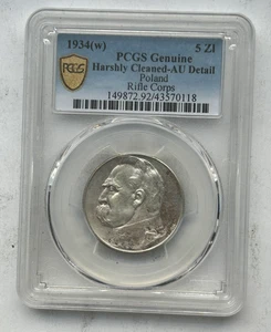 POLAND SILVER 5 ZLOTY RIFLE CORPS 1934 (W ) AU DETAIL PCGS - Picture 1 of 4