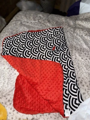 Canopy Couture Baby Car Seat Canopy Minky Fabric Red Black & White Print - Image 1 of 2