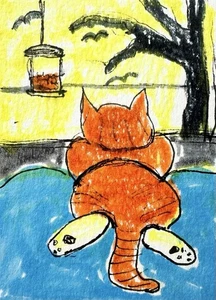 Tarjeta de arte en miniatura original ACEO pintura gato de Carole Collins M6 - Imagen 1 de 1