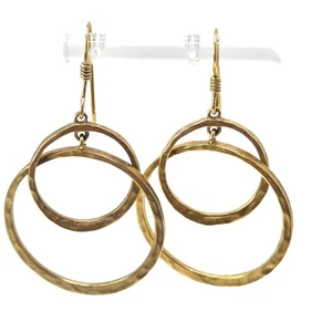 Veronese Italy Double Circle Dangle Earrings 925 Sterling Silver 18K Vermeil - Picture 1 of 7