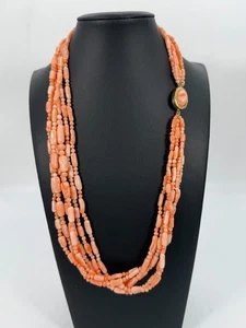 VTG Angel Skin Coral Multi Strand Beaded Necklace Gold Tone Estate Find - Picture 1 of 5