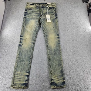 mnml Jeans Mens 32 Blue X146 Stretch Acid Wash Distressed Streetwear Slim Grunge - Picture 1 of 16