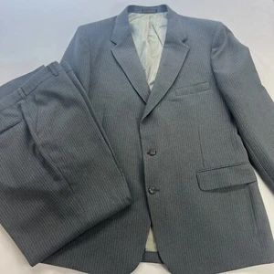 Men's Large Gray Stripe 2 Button Two Piece Suit 38” Jacket 40x29” Pants - Picture 1 of 24