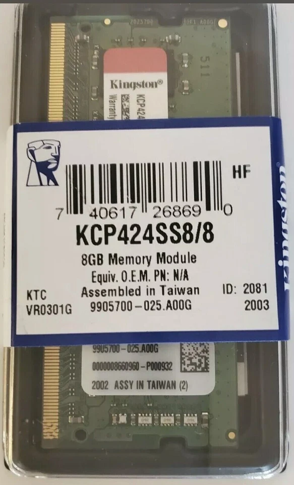 Kingston KCP424SS8/8 8GB DDR4 SDRAM Memory Module - 2400 MHz - 260-pin - SoDIMM - Image 1 of 1