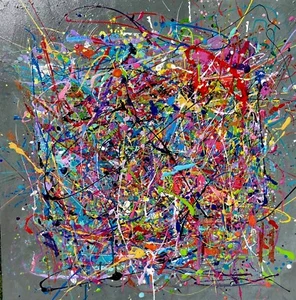 Jackson Pollock Style ABSTRACT EXPRESSIONISM ACRYLIC PAINTING On 90x90cm Canvas - Picture 1 of 15