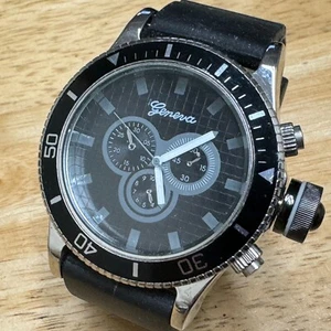 Stylish Geneva Quartz Watch Men Silver Black Japan Rotating Bezel New Battery - Picture 1 of 6
