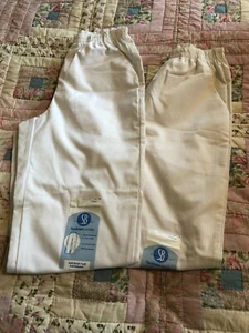 WOMENS FASHION SCRUBS SCRUB PANTS WHITE PULL ON ELASTIC WAIST POCKETS NWT S - Picture 1 of 9