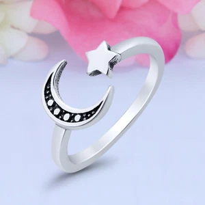 7 mm Mond und Stern dünner verstellbarer Zehenring 925 Sterlingsilber Zehenring - Bild 1 von 40
