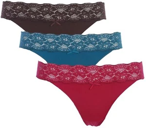 3 x Nina von C. Damen Basic String Tanga Unterwäsche floral Bordüre unifarben  - Picture 1 of 2