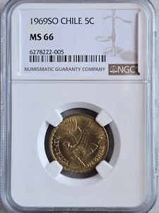 Chile 5 Centesimos 1969SO NGC MS 66 - Picture 1 of 2