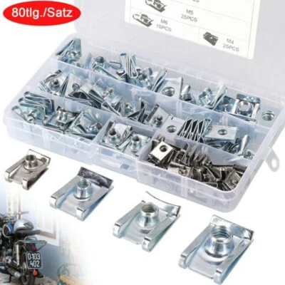 80x Blechmuttern Schnappmutter Gewinde Clip Mutter Sortiment Set M4 M5 M6 M8 - Bild 1 von 4