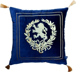 Casa Padrino Luxus Deko Kissen Wappen Dunkelblau / Gold mit goldenen Troddeln - Bild 1 von 1