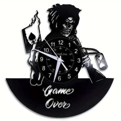 Game Over Design vinyl record wall clock FIRE SHOTGUN SKULL ACE GUNSLINGER - Image 1 of 2