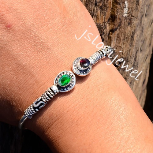 VALENTINO Bracciale da uomo in argento sterling 925 granato rosso e pietra preziosa diopside cromato regalo