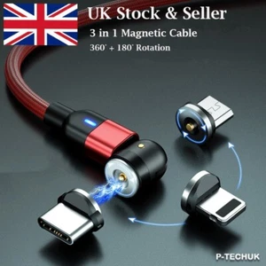 540° 3 in 1 Magnetic Charging Cable Magnetic Phone Charger Cable USB Cable A15 - Picture 1 of 15