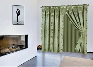 1 SET Nada Luxury Faux Jacquard Floral Panel Window Curtain DRAPE valance - Picture 1 of 18