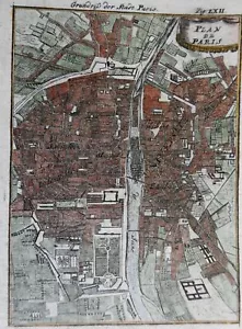 Paris France detailed city plan 1719 Mallet charming little hand colored map - Picture 1 of 3