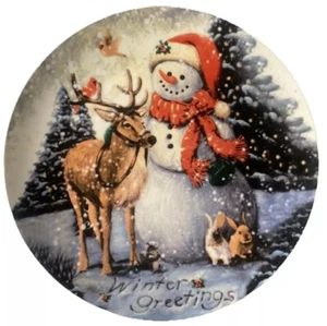 Vintage "Wintergrüße" Schneemann Deko Speiseteller - Bild 1 von 2