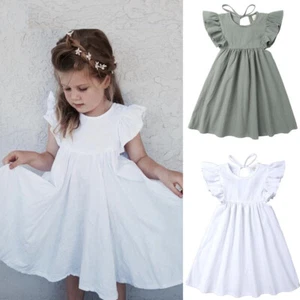 Toddler Kids Baby Girls Clothes Ruffle Sleeveless Solid Dress Skirts Outfit Set - Picture 1 of 14