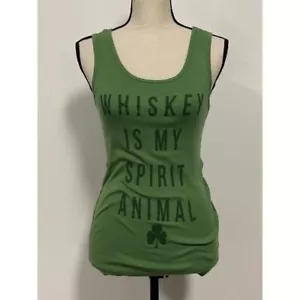 Bella Novelty Tank Top Green Size M "Whisky Is My Spirit Animal" Cotton - Picture 1 of 4