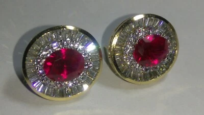 Solid 14k gold beautiful lab-created ruby earrings 13.14 grams - Image 1 of 4