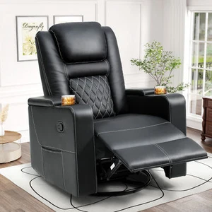 Faux Leather Rocker Recliner Chairs Swivel Rocking Recliner w/ Massage and Heat - Picture 1 of 27