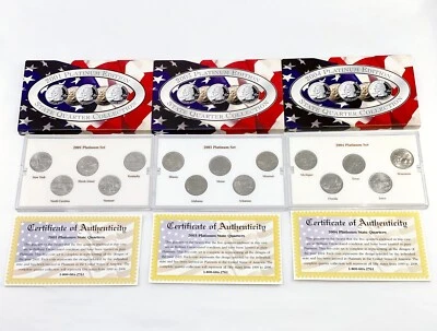 US Mint Platinum State Quarter Collection Set Lot 2001, 2003, 2004 OGP w/ COA - Image 1 of 4