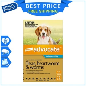 Advocate for Dogs 6 Pipettes 4 to 10 Kg AQUA Pack Flea Heartworm Worm Control - Picture 1 of 2