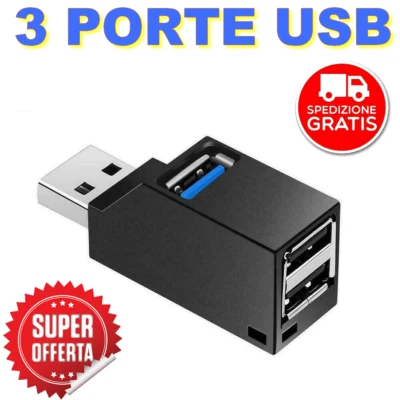 Hub Sdoppiatore 2 Porte USB Multi Porta 1  3.0 Laptop PC Notebook Splitter Nero - Immagine 1 di 4
