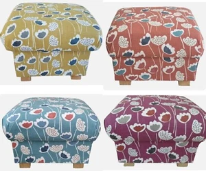 Footstools Pouffes in Prestigious Clara Scandi Floral Fabrics Ochre Orange Blue - Picture 1 of 38
