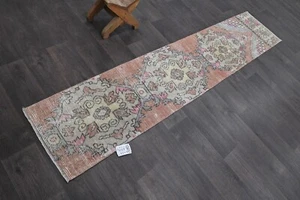 Vintage Türkischer Läufer Teppich 2x7ft Wolle Anatolisch Handarbeit Flur Oushak ROT - Bild 1 von 9