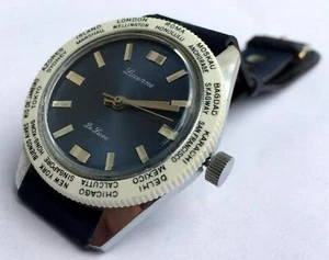 Lucerne de Luxe World Timer Bezel Blue Dial Vintage Watch - Picture 1 of 12