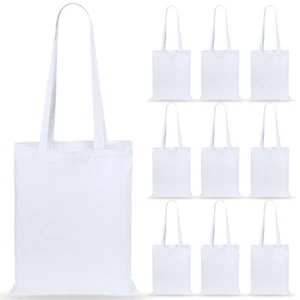 10 x schlichte weiße Baumwolle Einkaufstaschen mit langen Schultergriffen Basteln - Bild 1 von 2