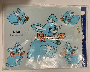 Vintage Hand Painted Decal Decorcal TOLE PAINTING TRANSFER BLUE BUNNY RABBIT - Picture 1 of 2