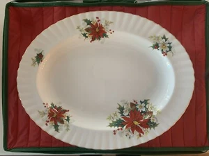 Royal Albert Poinsettia Oval Platter Christmas 13” Serving Dish Plate China Gold - Picture 1 of 7