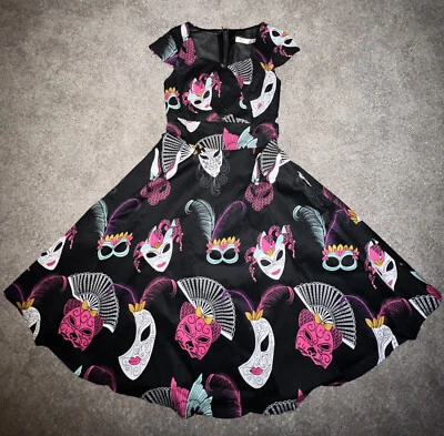 Mardi Gras Girl Teen XS Dress Mardi Gras Masks Black Cotton Cap sleeves A Line - Image 1 of 4