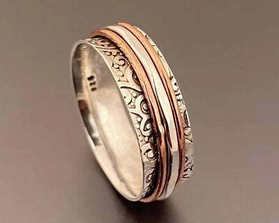 Stunning Handmade Solid 925 Sterling Silver Spinner Ring Gift For Christmas - Image 1 of 4