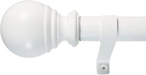 Decopolitan Ball Single Telescoping 1" Drapery Rod Set, 36-72-Inches, White - Picture 1 of 5