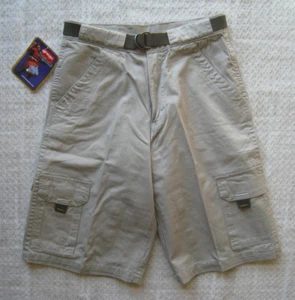 Vintage Wrangler Hero Originals Boys Cargo Shorts Size 16 Reg Gray Khaki Belted - Picture 1 of 9