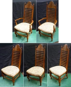 Set 5 Vintage Antique Drexel Ladderback Wood Wooden Fabric Dining Chair Armchair - Picture 1 of 12