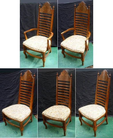 Set 5 Vintage Antique Drexel Ladderback Wood Wooden Fabric Dining Chair Armchair Cover